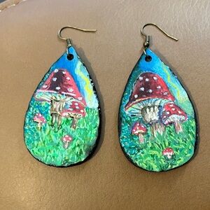 Hand-Painted Mushroom Earrings